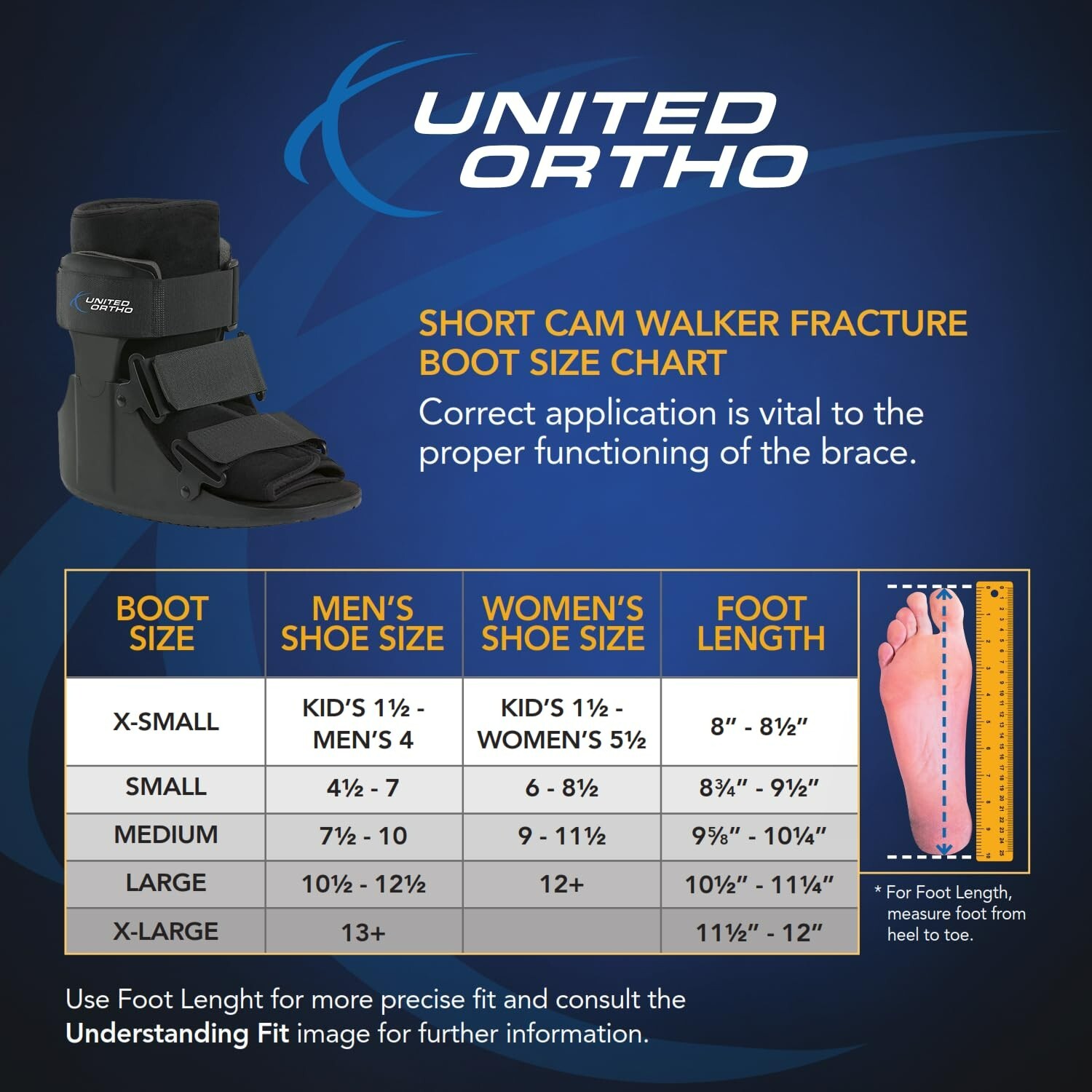 MEDIUM United Ortho USA14015 Short Cam Walker Fracture Boot Black Men 7-10