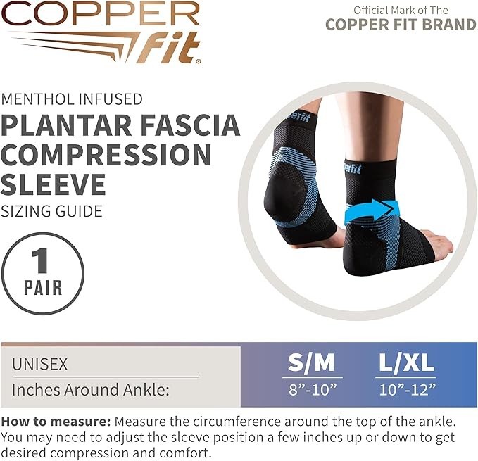 Copper Fit ICE Plantar Fascia Compression Foot/Ankle Sleeve Infused with Menthol
