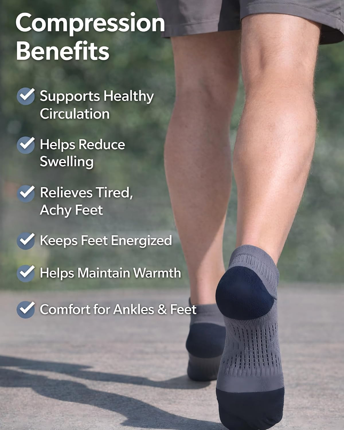 Compression Ankle Socks for Men & Women, Athletic Socks with Arch Support, Light