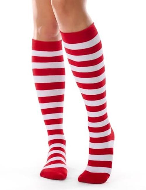 Women’s Knee High Socks Outdoor Sport One Size 1 Pack Red White Stripes