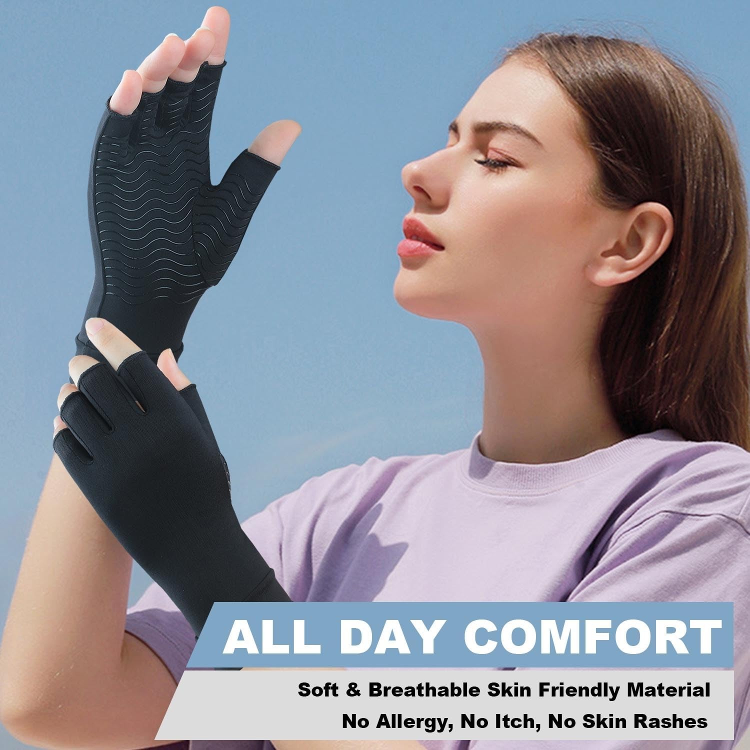 2 Pairs Compression Gloves for Arthritis Pain Relief, Fingerless Anti-Slip Hand