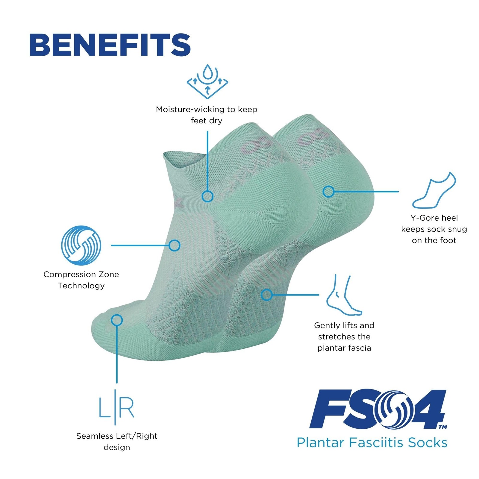 FS4 Orthotic Plantar Fasciitis Compression Socks Men Women White Medium 1 Pair