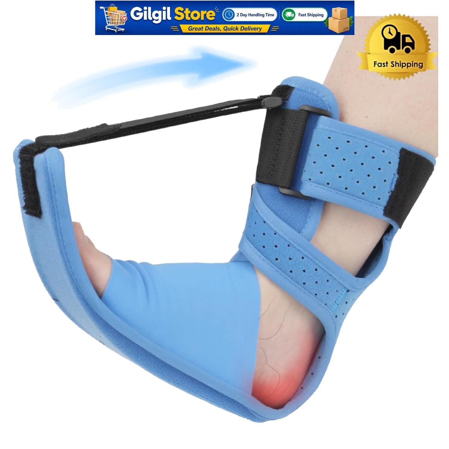 Dorsiflexion Splint for Achilles Tendonitis & Heel Spurs – Night Use, Large Blue