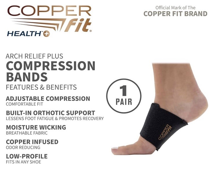 Copper Fit Health Unisex Arch Relief Plus with Built-In Orthotic Support – Black