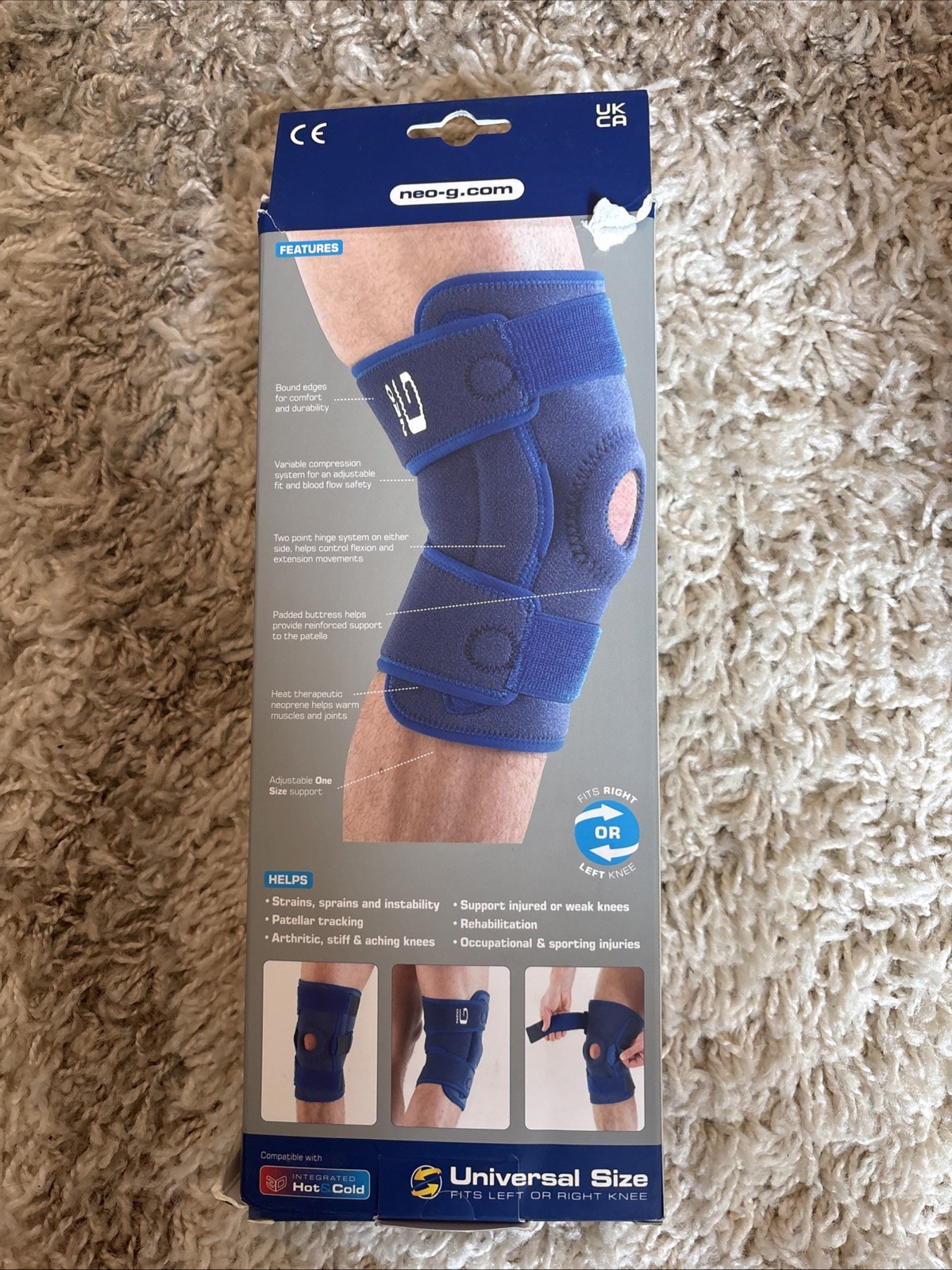 Neo G Hinged Knee Brace Support Firm Universal Size Ref 894 Blue Sealed New