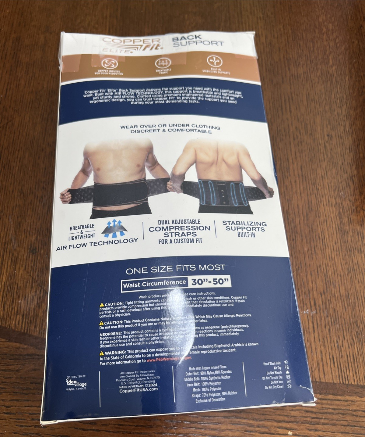 Copper Fit Elite Air Back Support Brace Airflow Technology One Size Adjustable