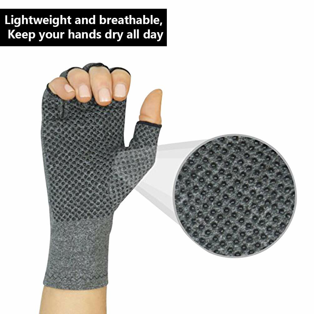 Copper Compression Gloves Anti Arthritis Fingerless Hand Support Pain Relief US