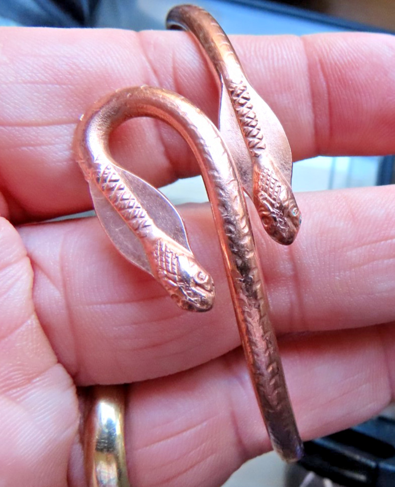 Solid Copper Bracelet, 2 Snake Heads. Arthritis Pain Relief, Adjustable