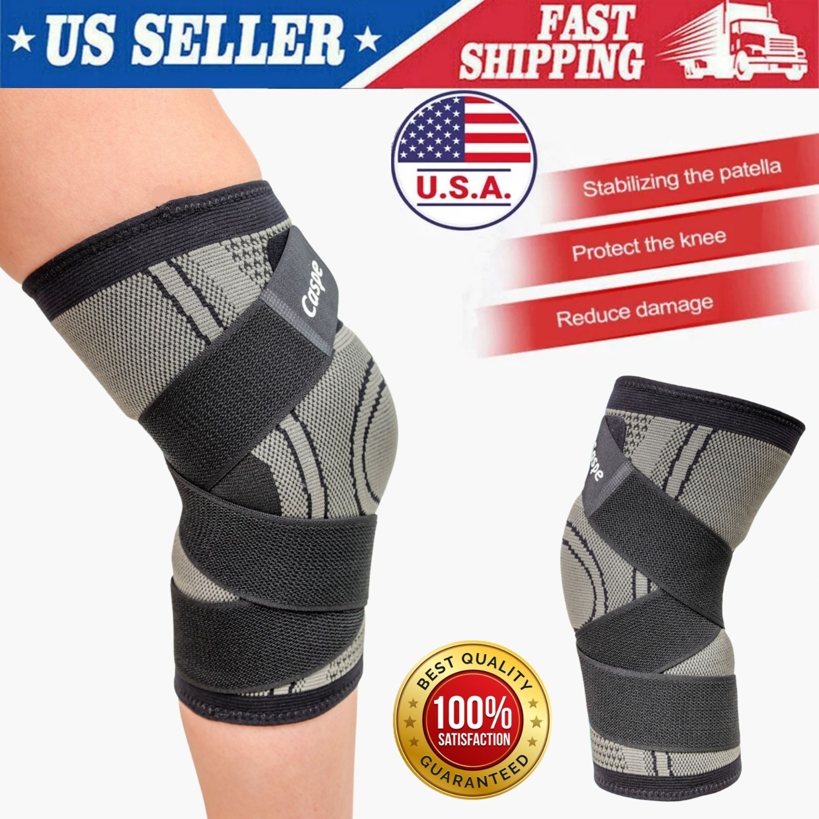 Knee Sleeve With Strap Compression Brace Support Gym Joint Pain Arthritis Relief