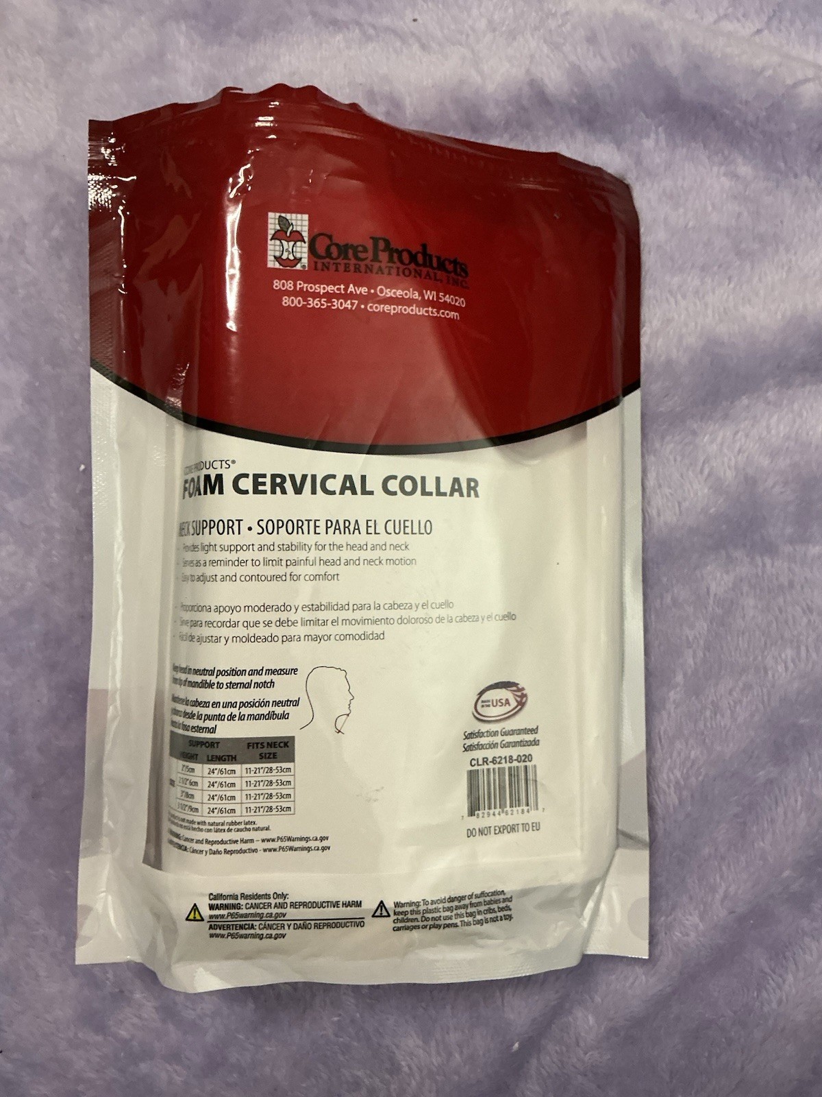 Core Products Foam Cervical Collar Neck Support Beige Size L for Neck
