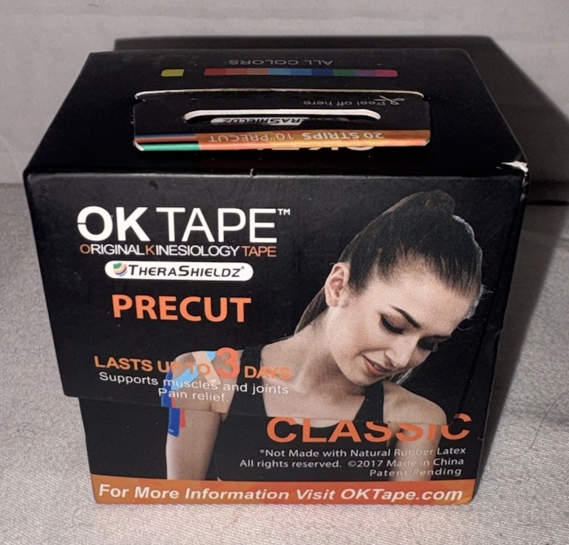 OK TAPE Kinesiology Tape 10 inches Precut 20 Strips Cotton Elastic Black NEW