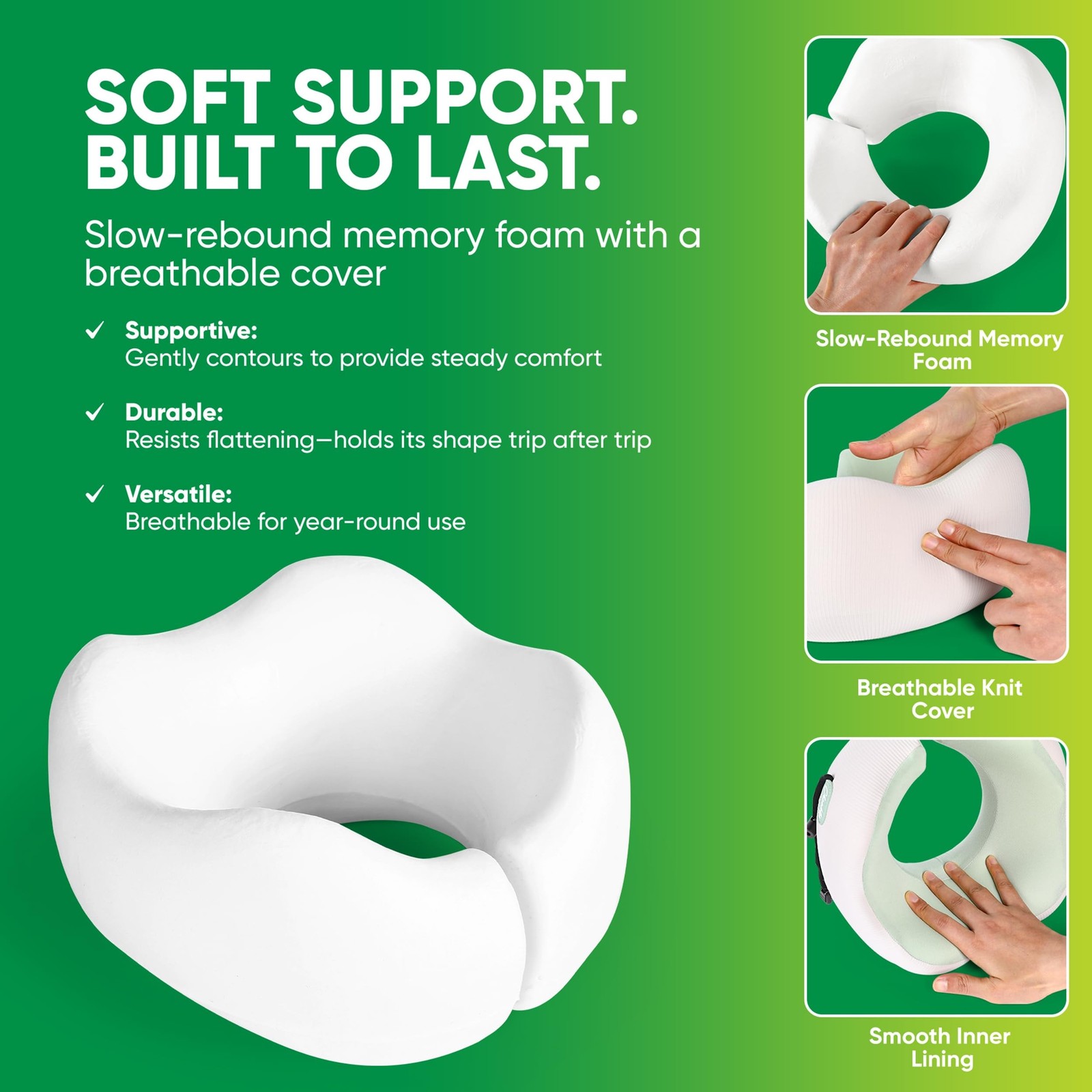 Memory Foam Travel Neck Pillow for Airplane Travel, Head and Chin Support, Ad…