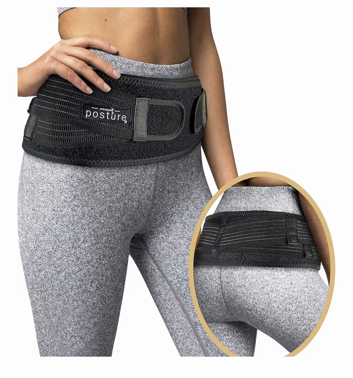 Vriksasana Posture Sacroiliac Hip Belt | Petite Black, 26in – 31in