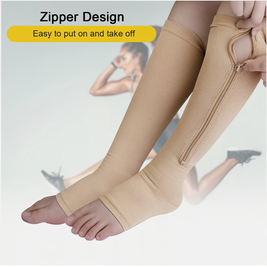 1/3Pk Zipper Open Toe Compression Stocking 20-30mmHg Calf Leg Ankle Support Sock