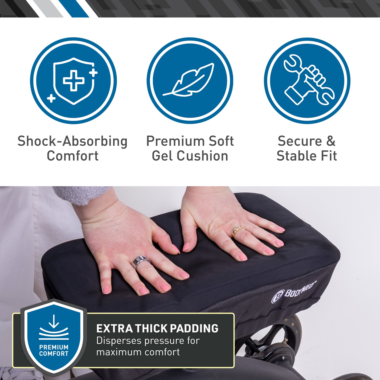 BodyMed Knee Walker Padded Gel Cover, Gel + Memory Foam Cushion, Elastic Fit