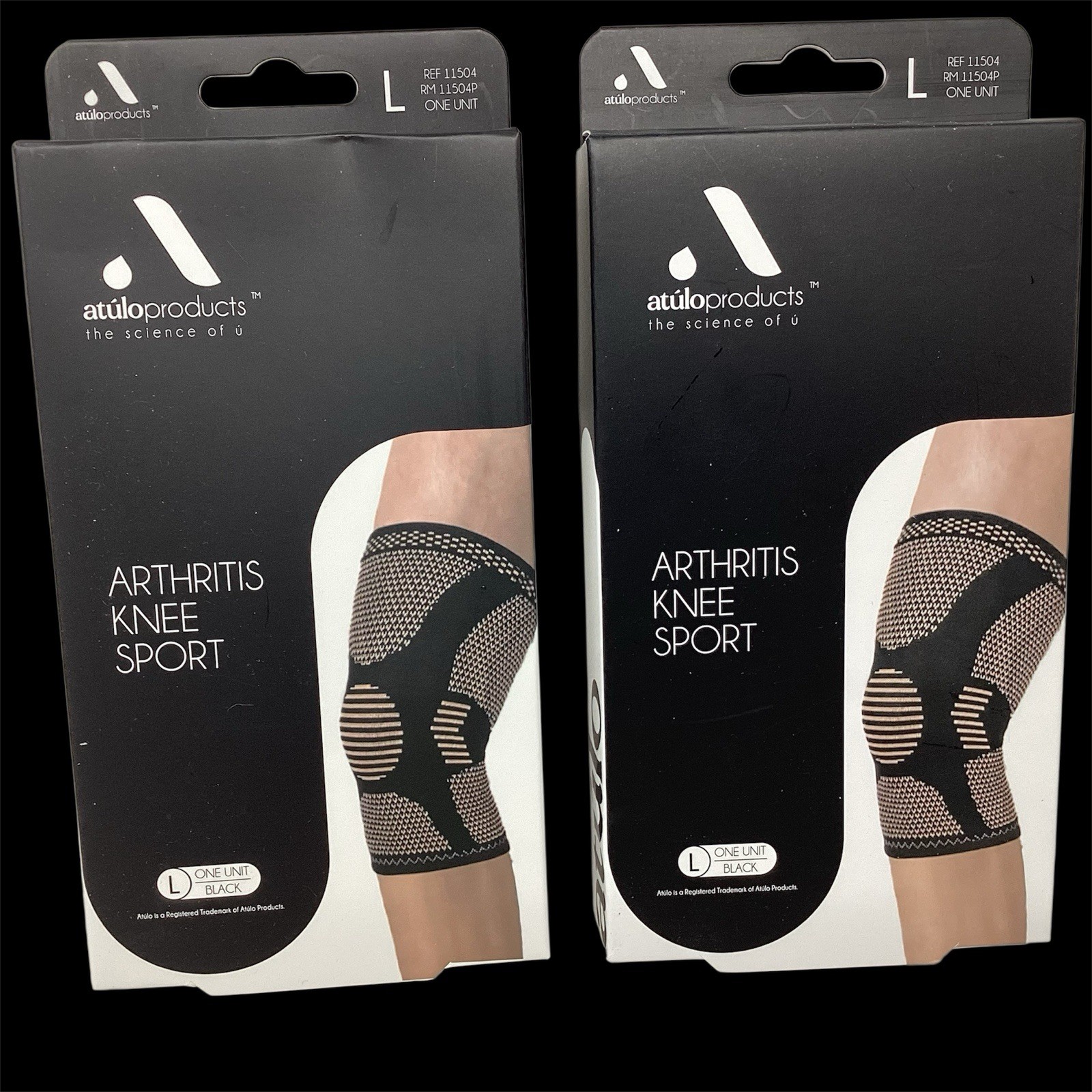 Two Arthritis Knee Sport Size Large Black Atulo Products 1 Pair Supports New