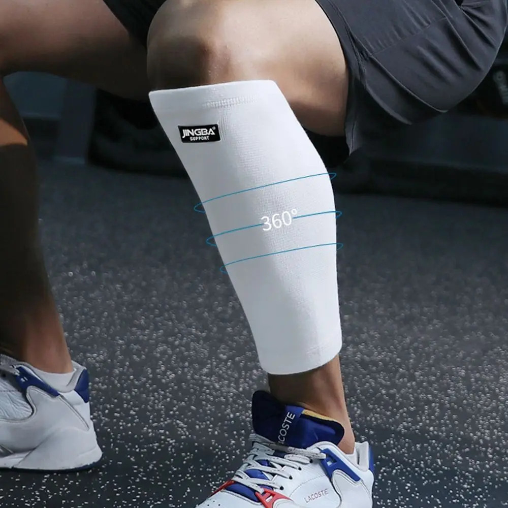 New White Calf Support Elastic Knitting Compression Sleeves Breathable Damping S