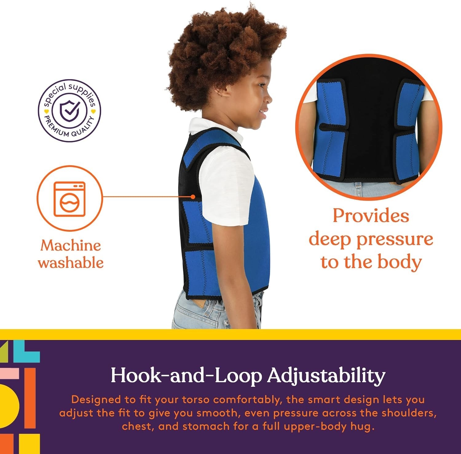 Sensory Compression Vest Deep Pressure Comfort Blue, Small