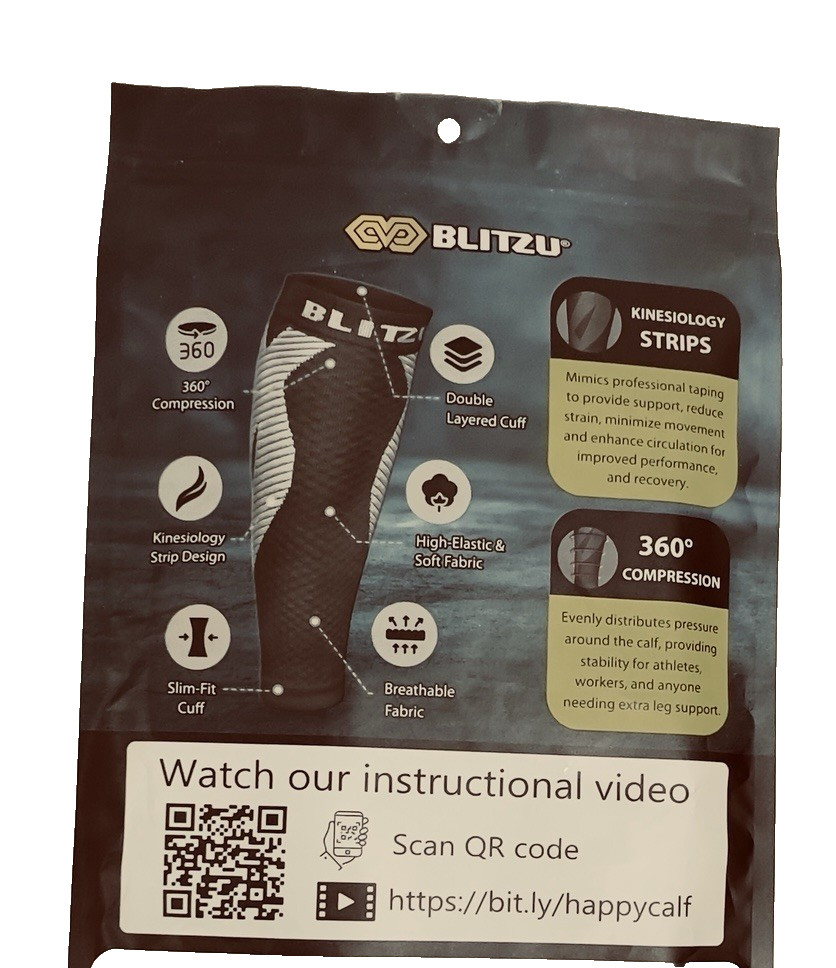 NEW Blitzu Premium Graduated Calf Compression Sleeves Size S-M Black/Gray Strips