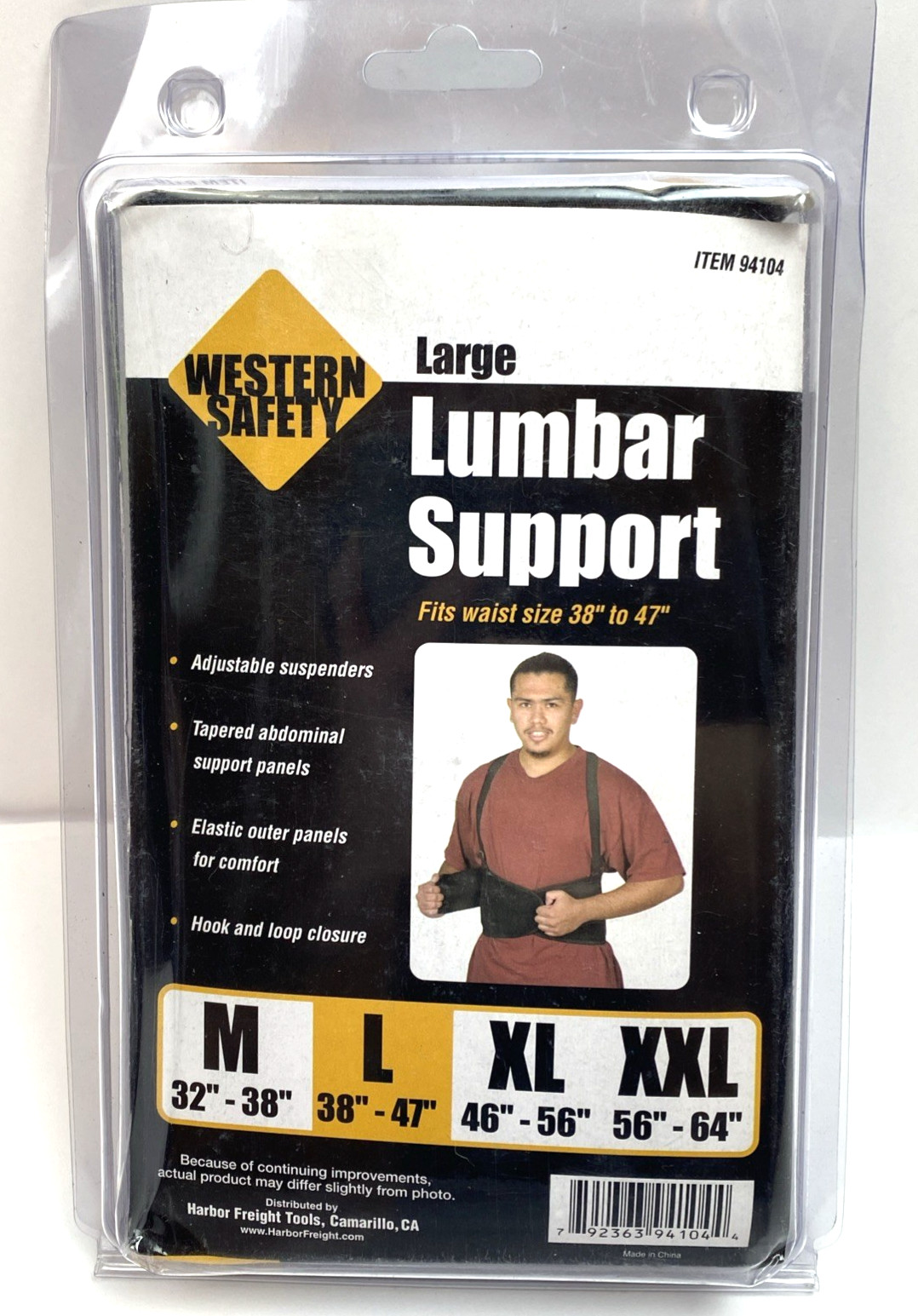 Western Safety Lumbar Support Belt L 38–47″ Suspenders New 792363941044