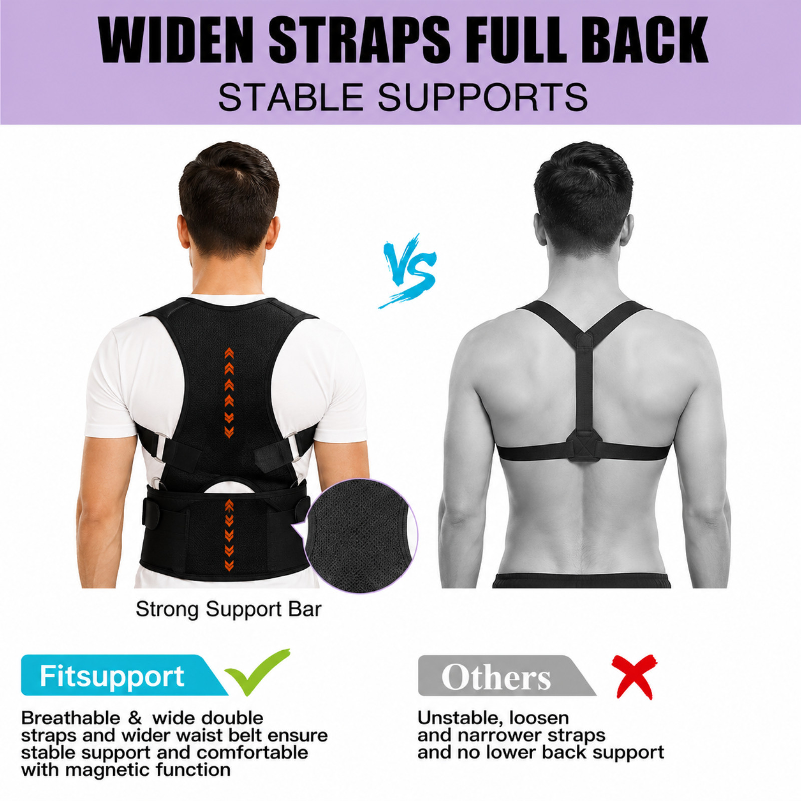 Posture Corrector Support Magnetic Back Shoulder Brace Belt Band For Men Women