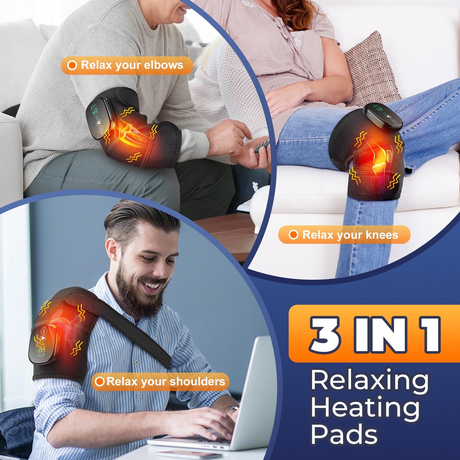 3in1 Heated Knee Massager with 3 Modes for Knee Elbow Shoulder