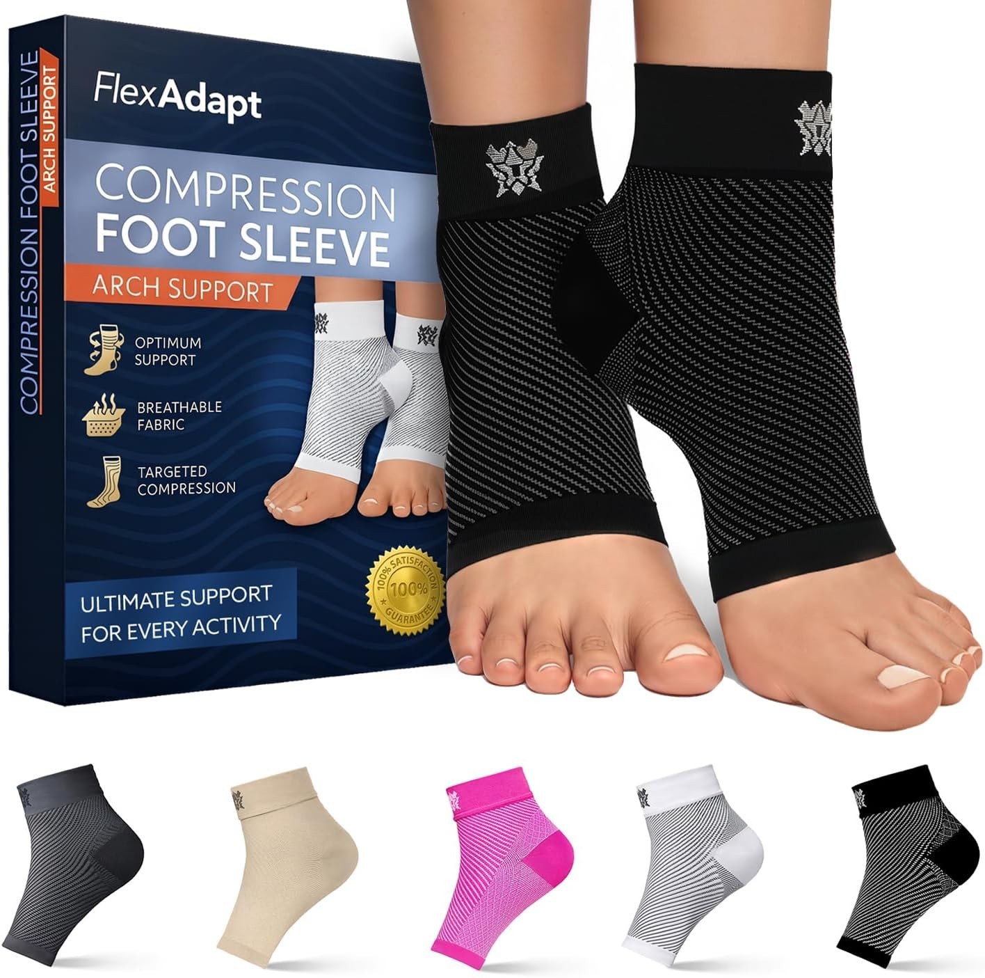 Medium Compression Socks for Heel Spurs & Plantar Fasciitis – Lightweight, Black