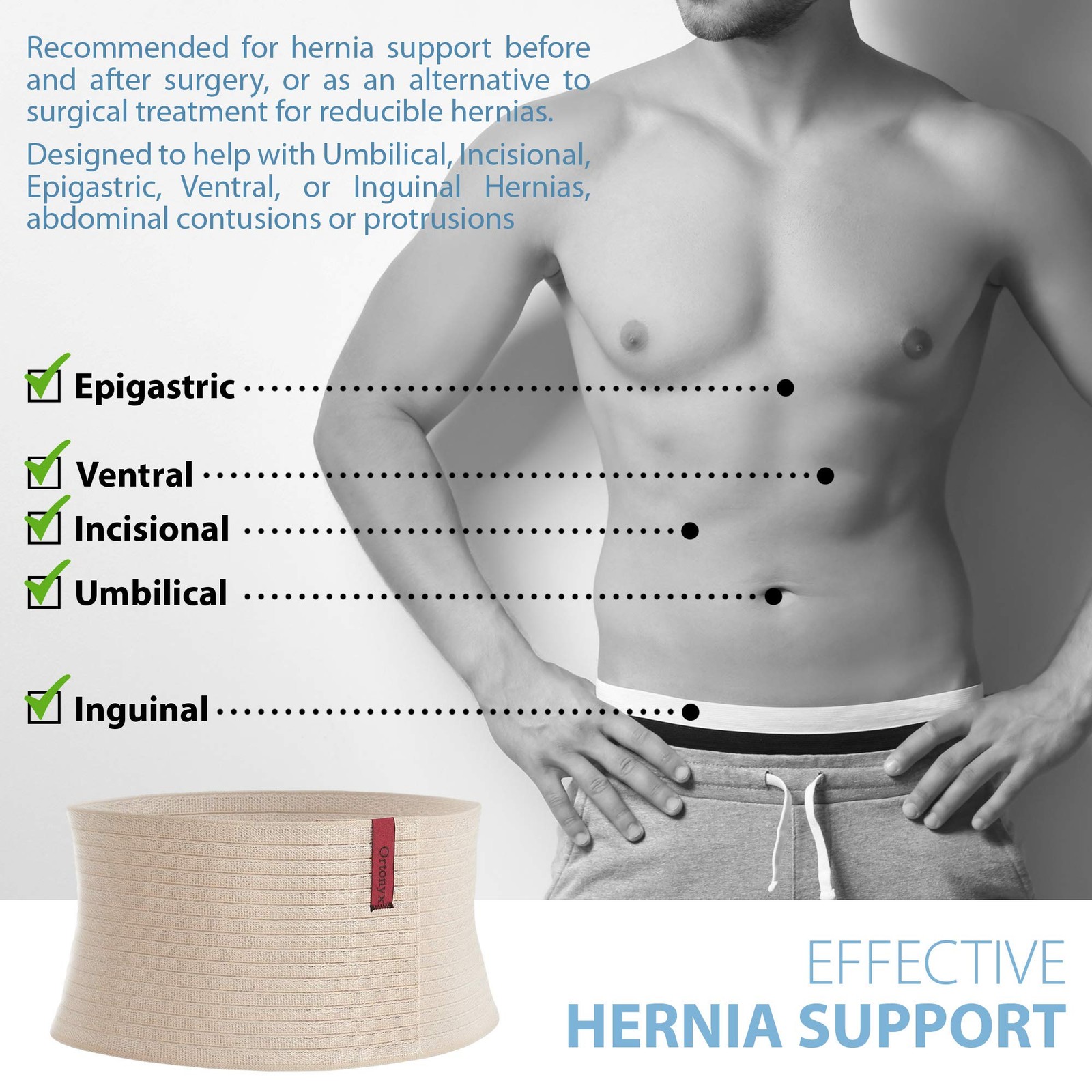 ORTONYX Umbilical Hernia Belt Abdominal Binder w/ Pad Beige OX5241 L/XXL