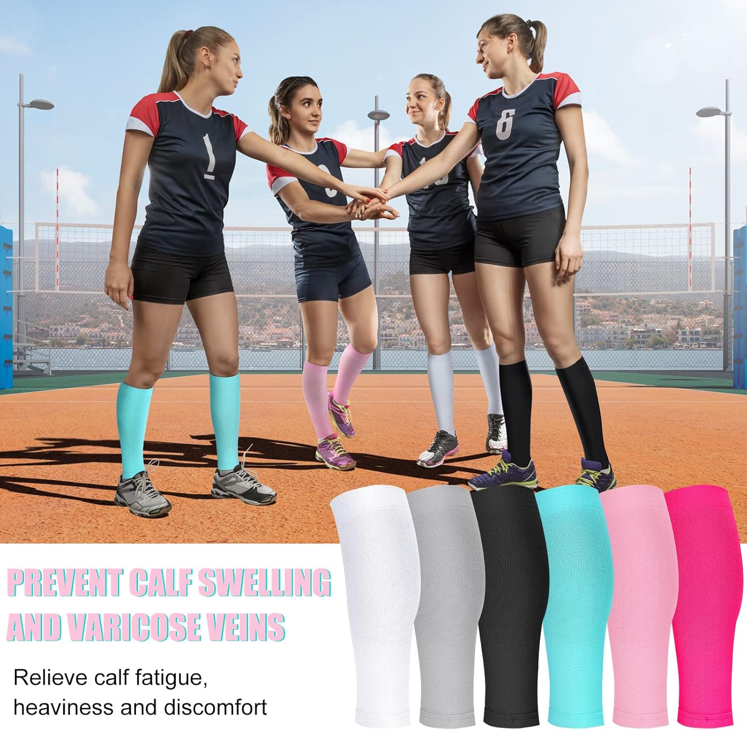 6 Pairs Calf Compression Sleeve Women Footless Compression Stockings Elastic …