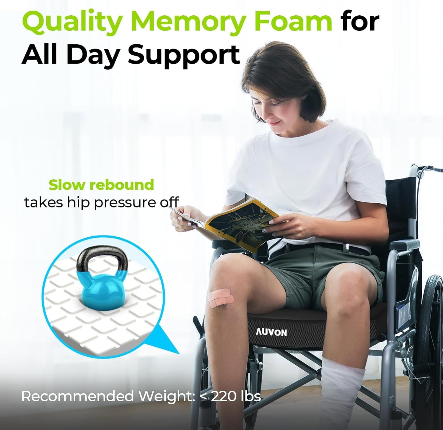 AUVON Cooling Gel Wheelchair Seat Cushion for Sciatica, Back, X-Large, Black