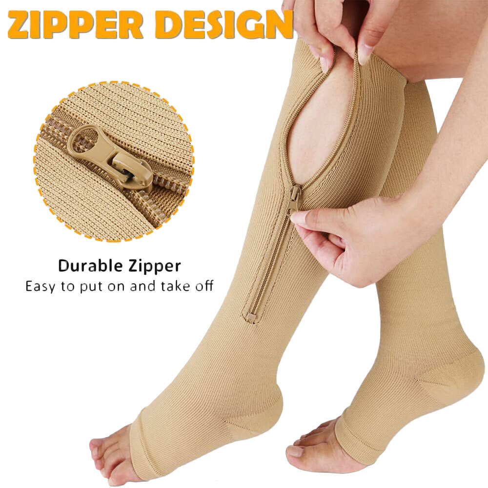 3 Pair Wide plus Size Calf Compression Socks with Zipper for Overweight Women