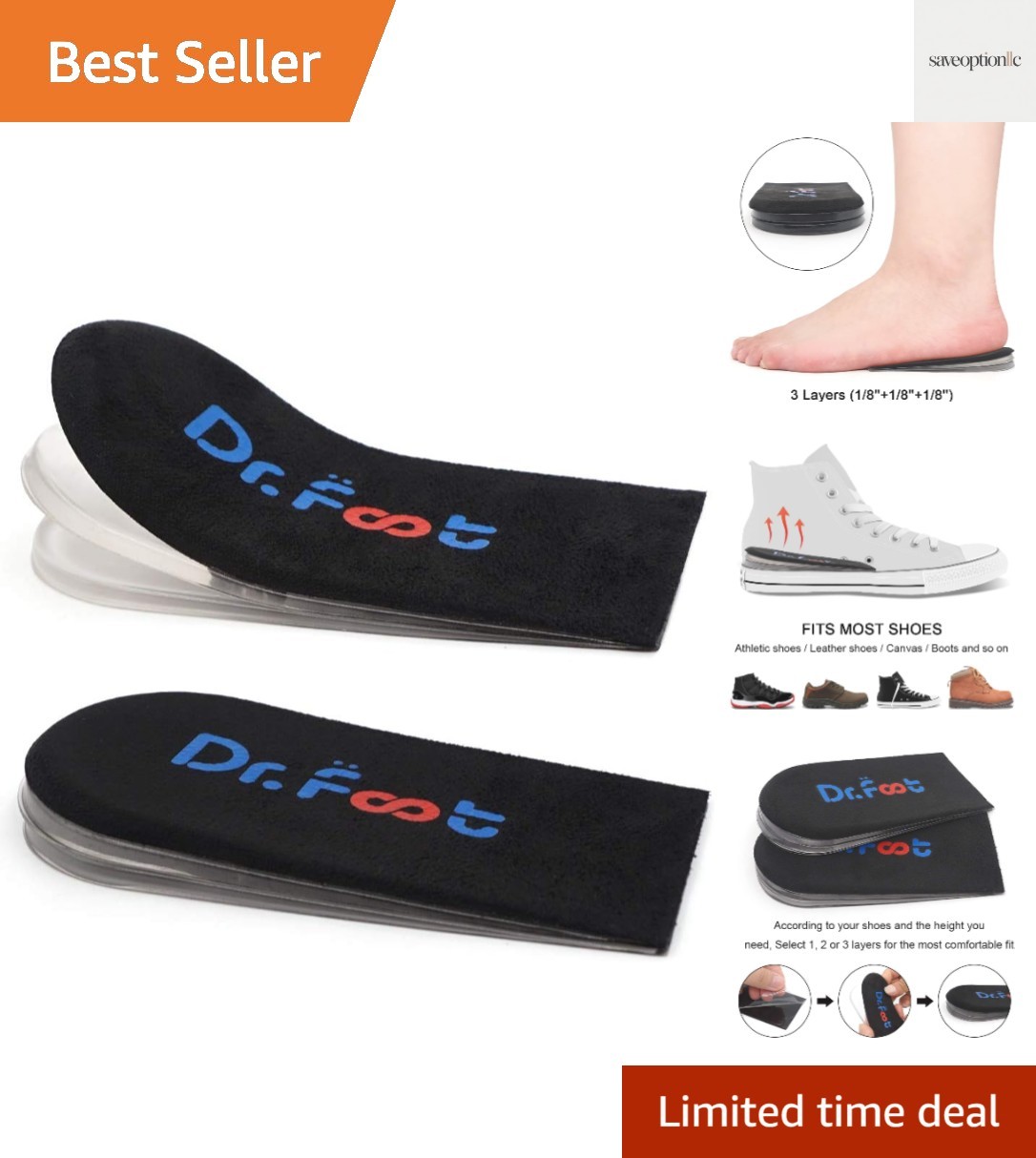Dr.Foot Adjustable Orthopedic Heel Lift Inserts – Pain Relief & Height Increase