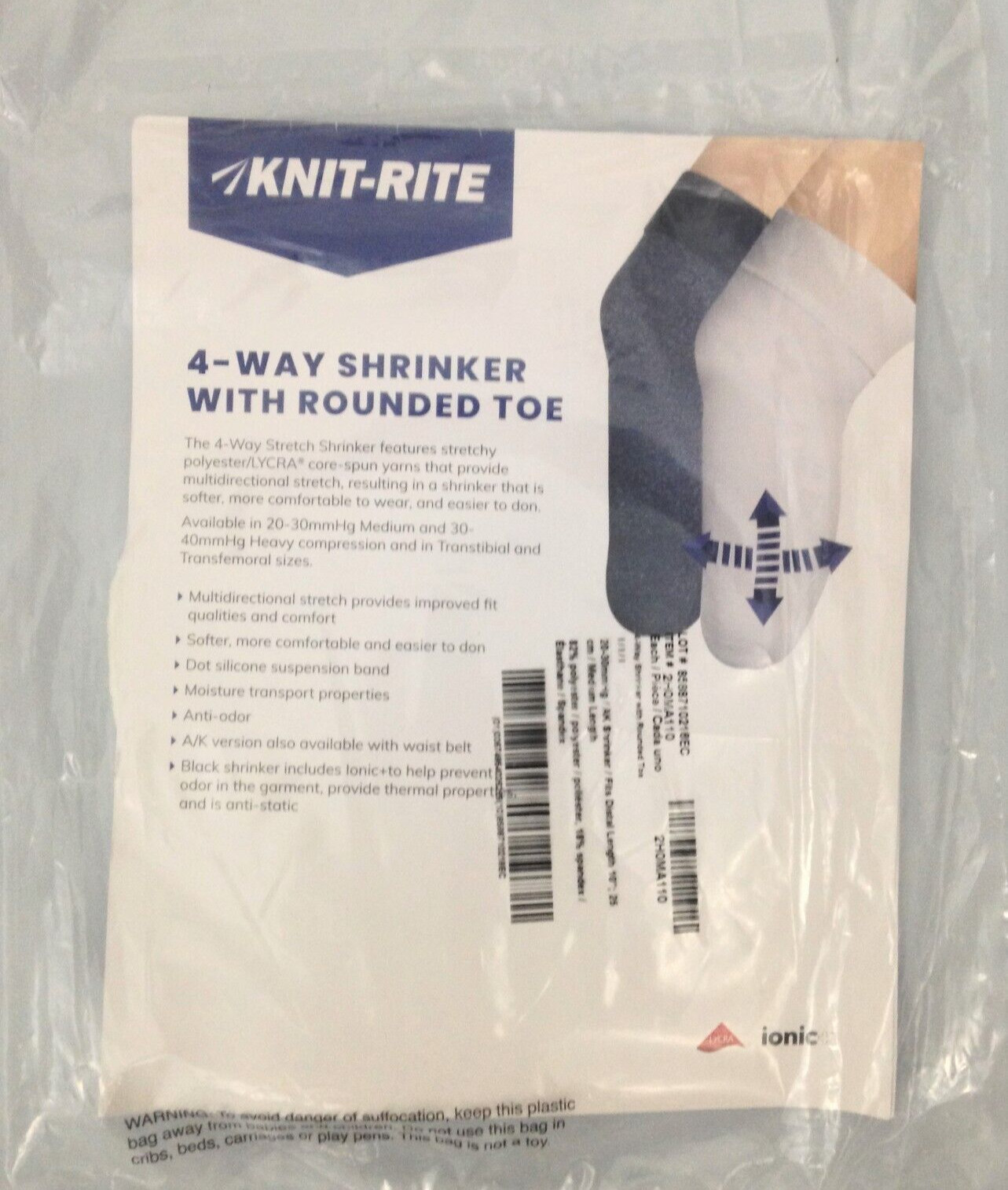 Knit-Rite 4-way Shrinker White, Size 1, Distal Length 10″, 2H0MA110