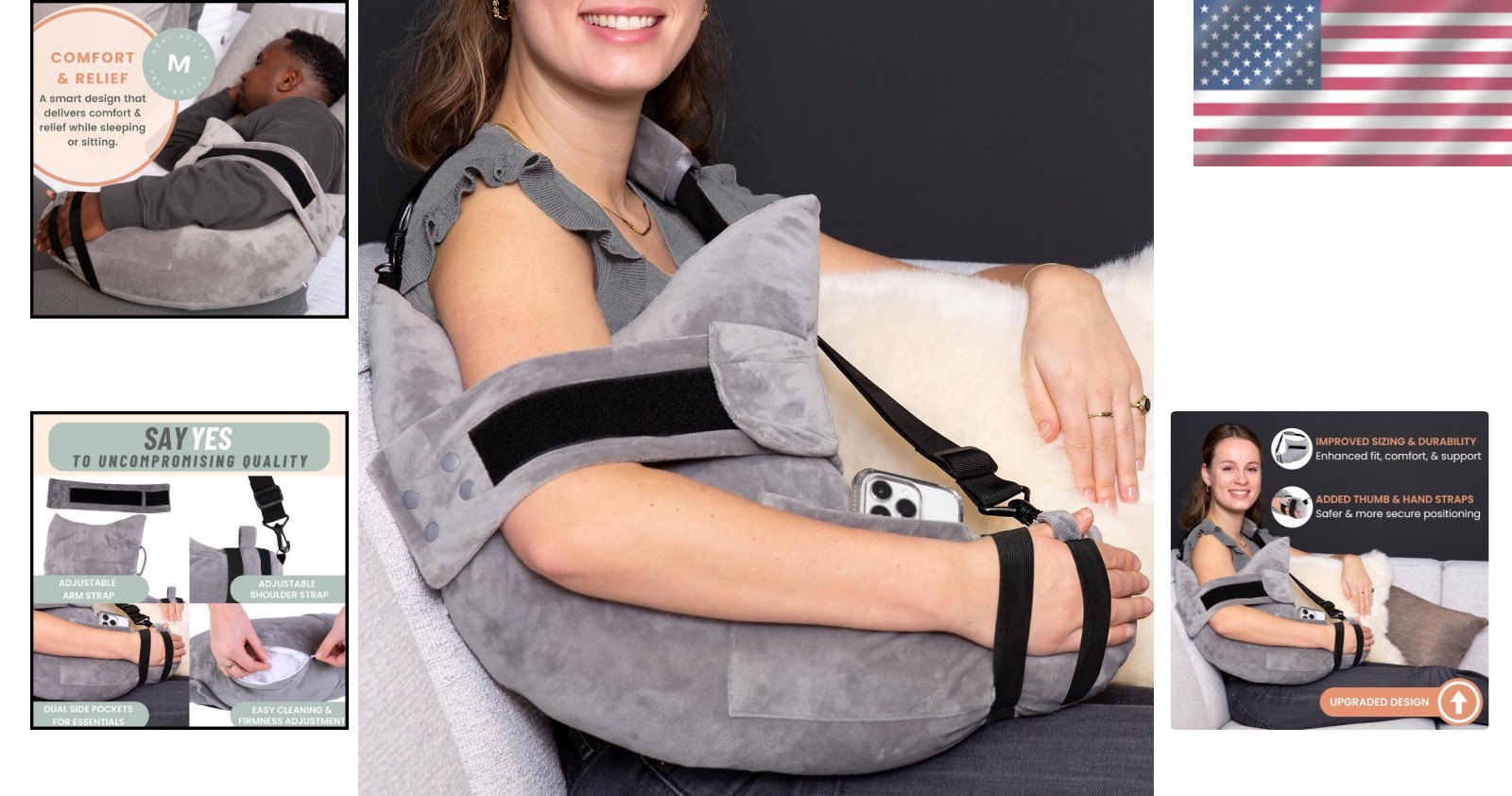 Moonlight Grey Arm Elevation Pillow for Shoulder Recovery Adjustable Features