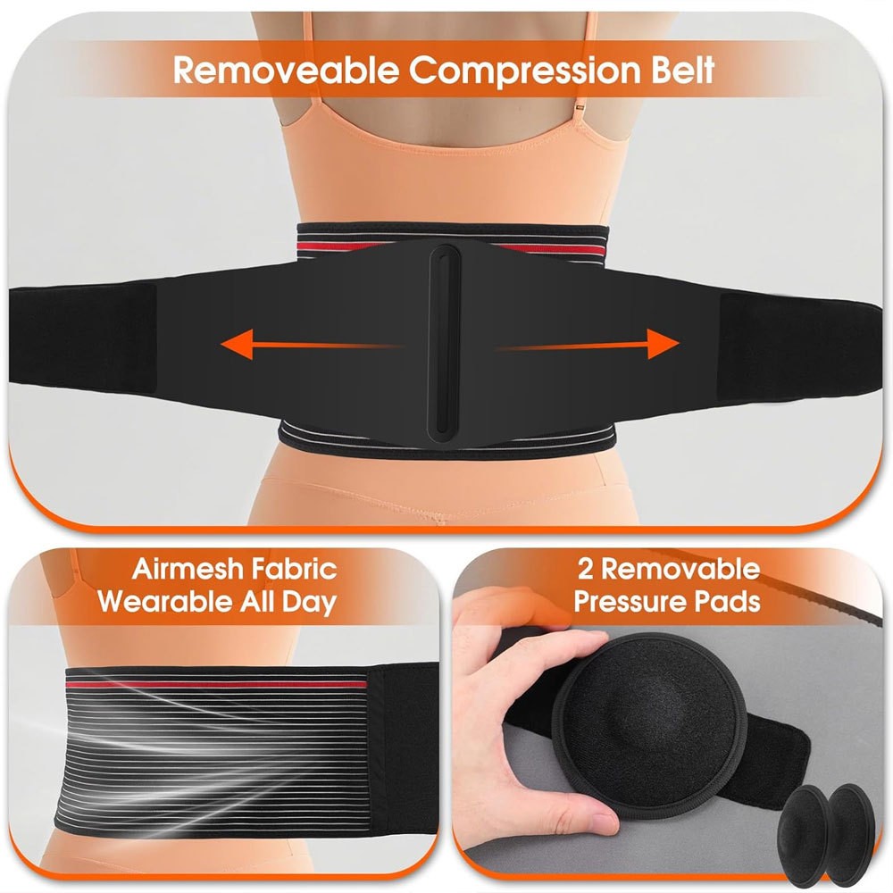 Umbilical Hernia Support Belt Abdominal Binder with 2 Silicone Pad for Men Women