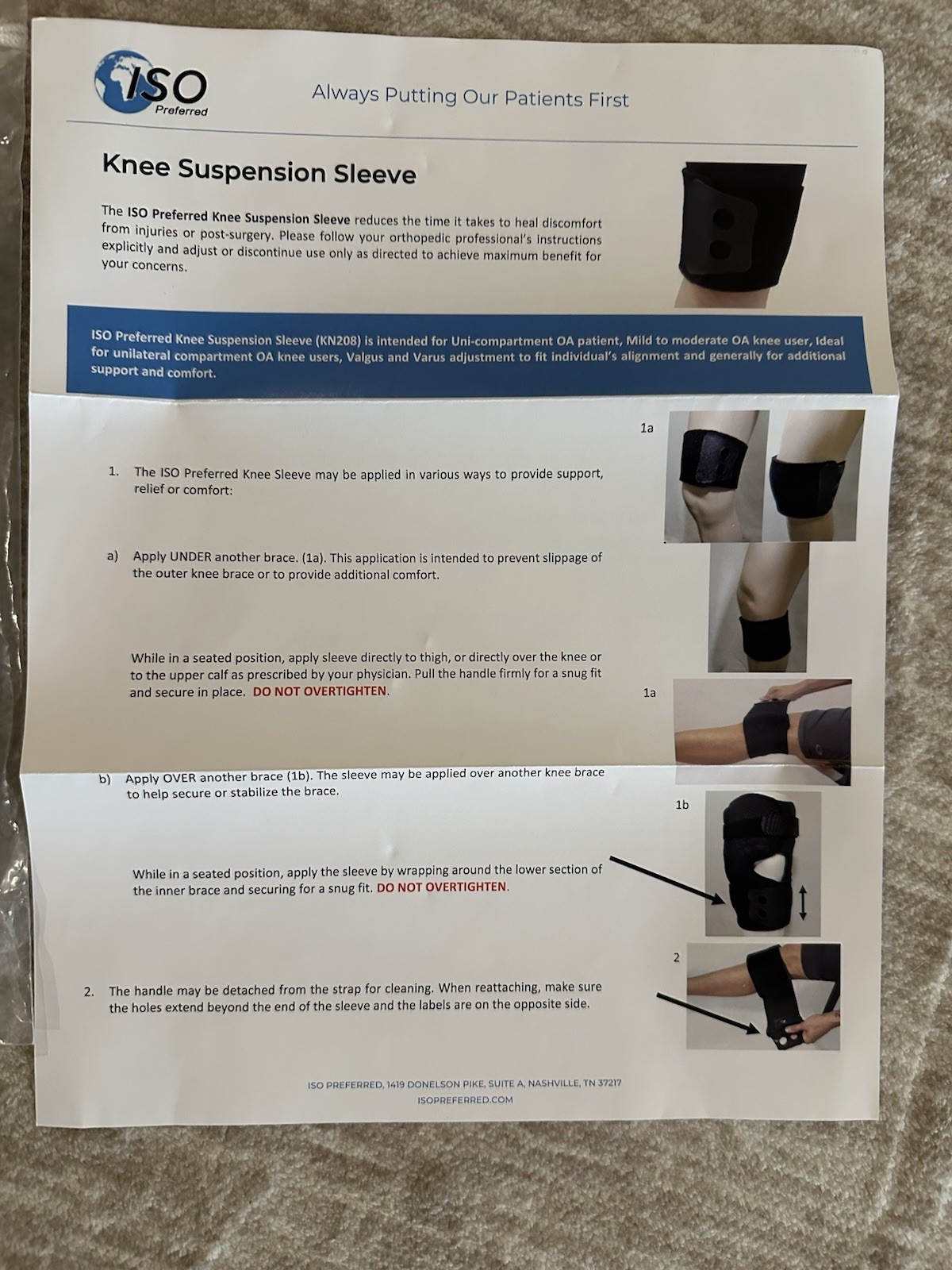 ISO Preferred Knee Suspension Sleeve, Model ISO-KN208. Brand new.