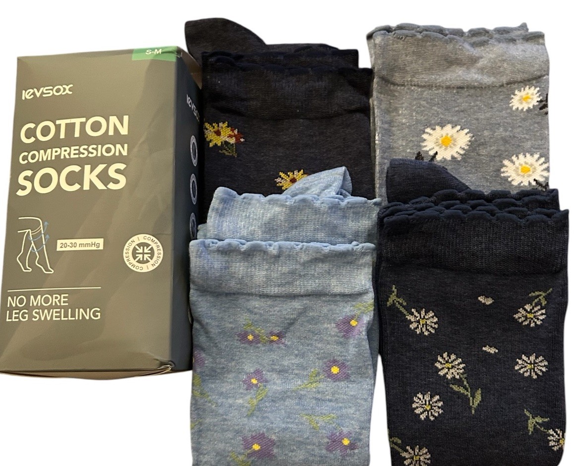 New 4 Pack Extra Thick Wide Calf Compression Socks Women S/M 20-30 mmHg Floral