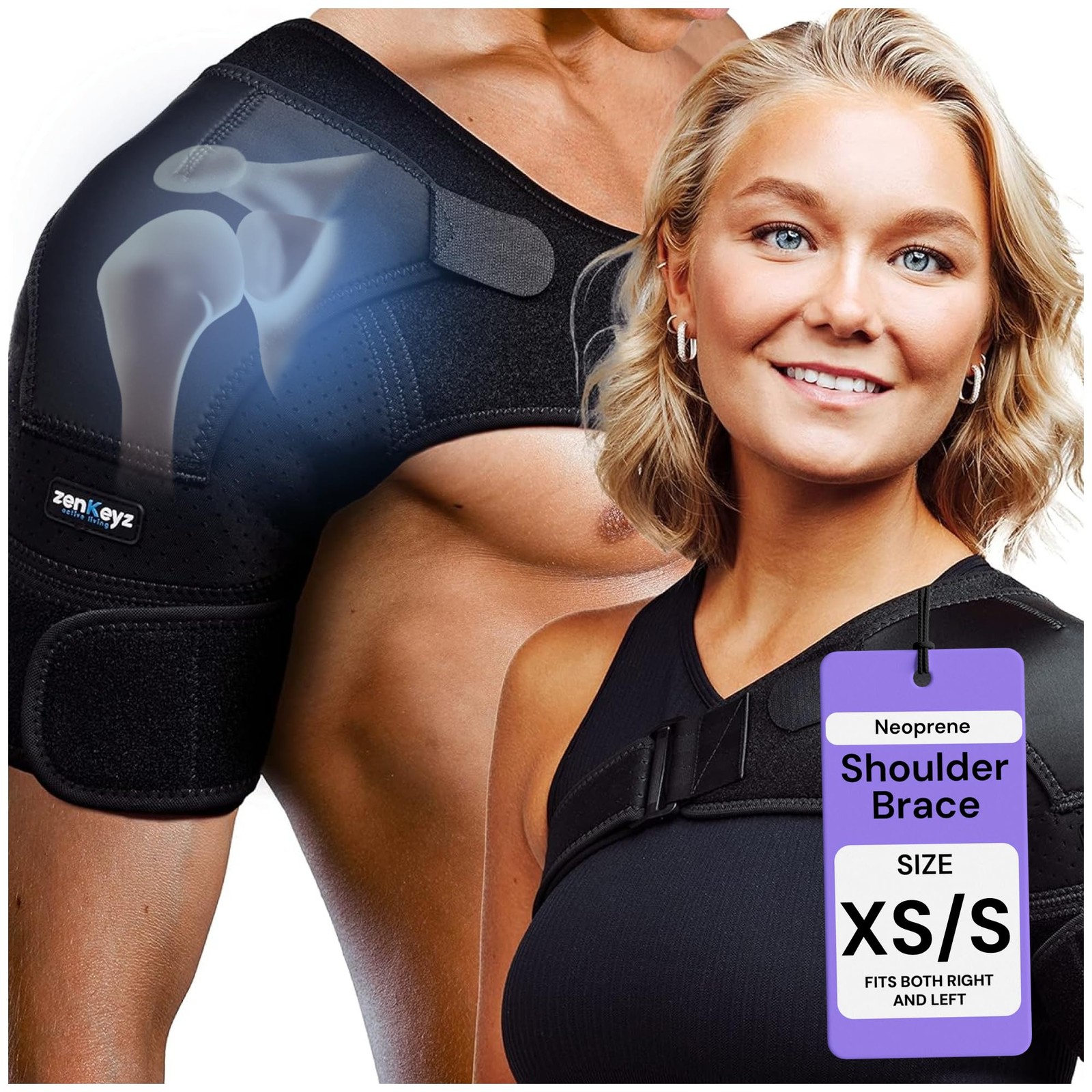 Shoulder Brace for Men & Women – Size XS/S (Chest 24-30″) – Black Neoprene Co…