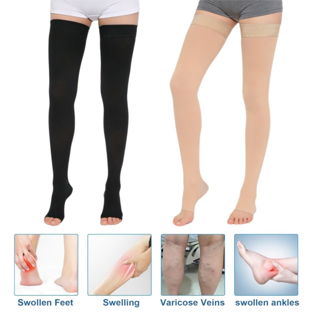 Compression Thigh High Medical Stockings Long Socks Class I Open Toe 20-30mmHg