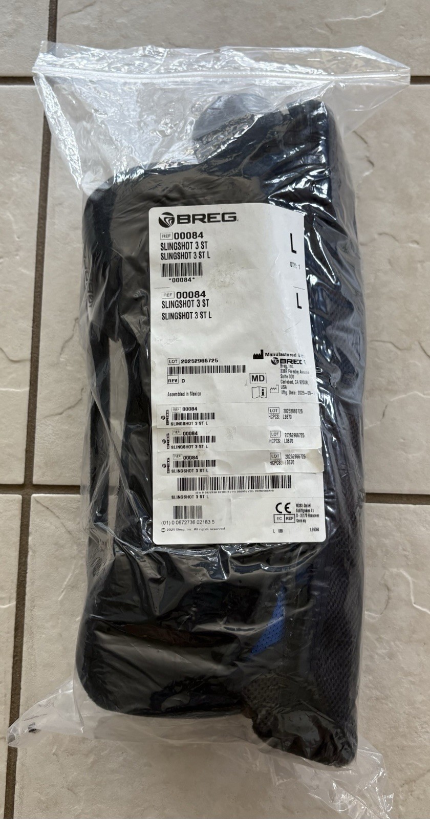 Breg Slingshot 3 ST Shoulder Sling Immobilizer Brace Size Large L Black 00084