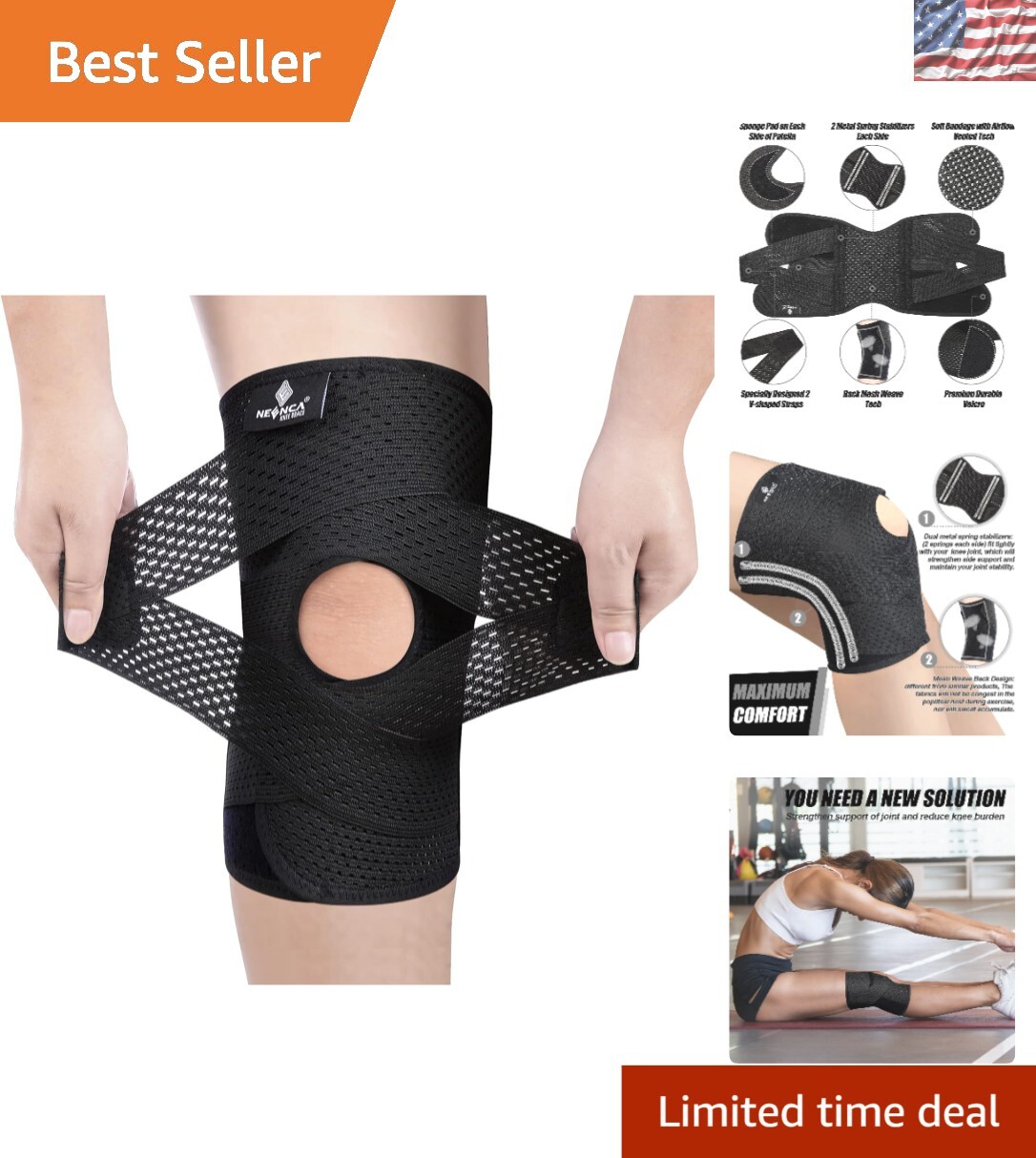 Ultra-Soft Air Mesh Knee Brace with Stabilizers for ACL and Arthritis Support