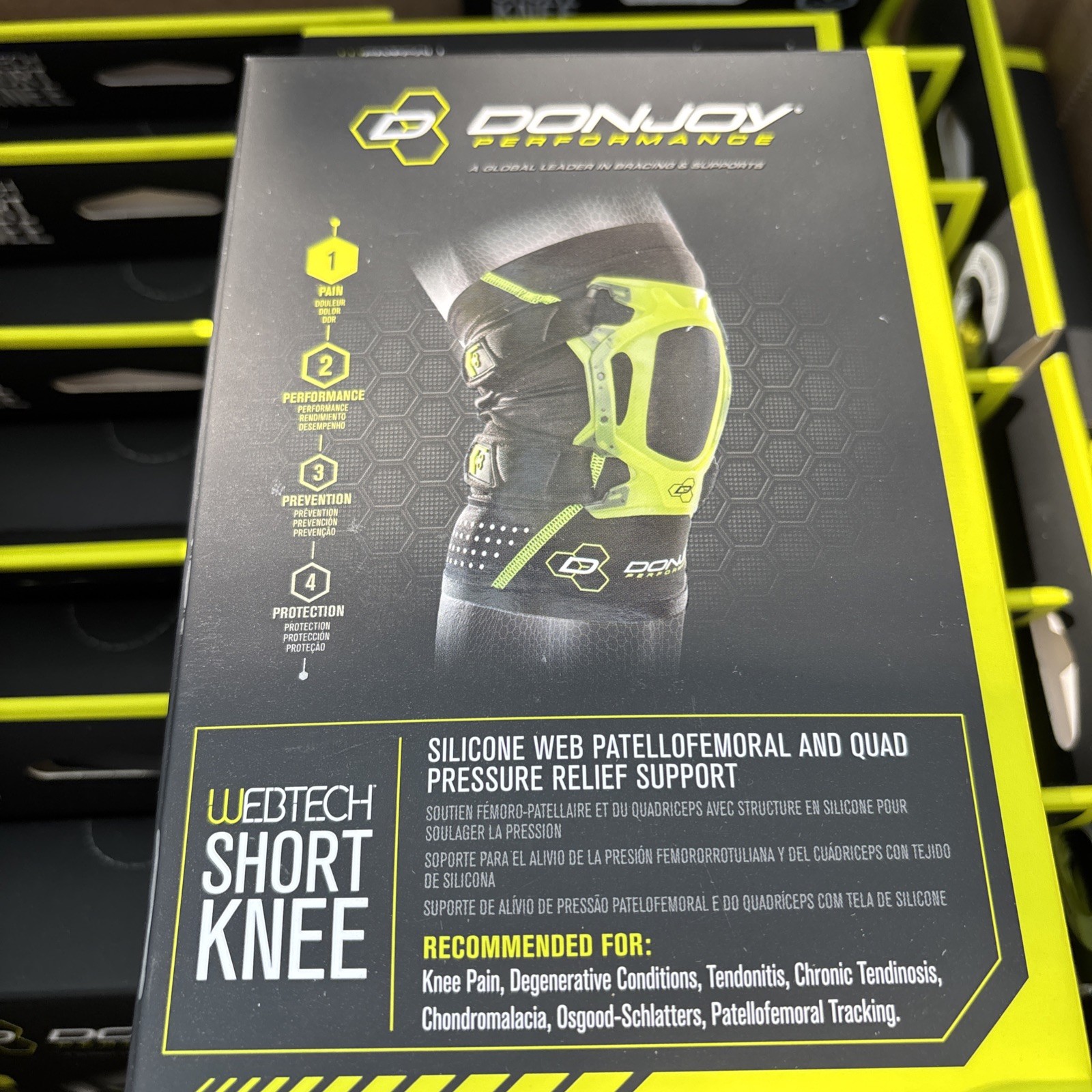 DONJOY PERFORMANCE Webtech Short Knee Brace Green Size Small Brand New
