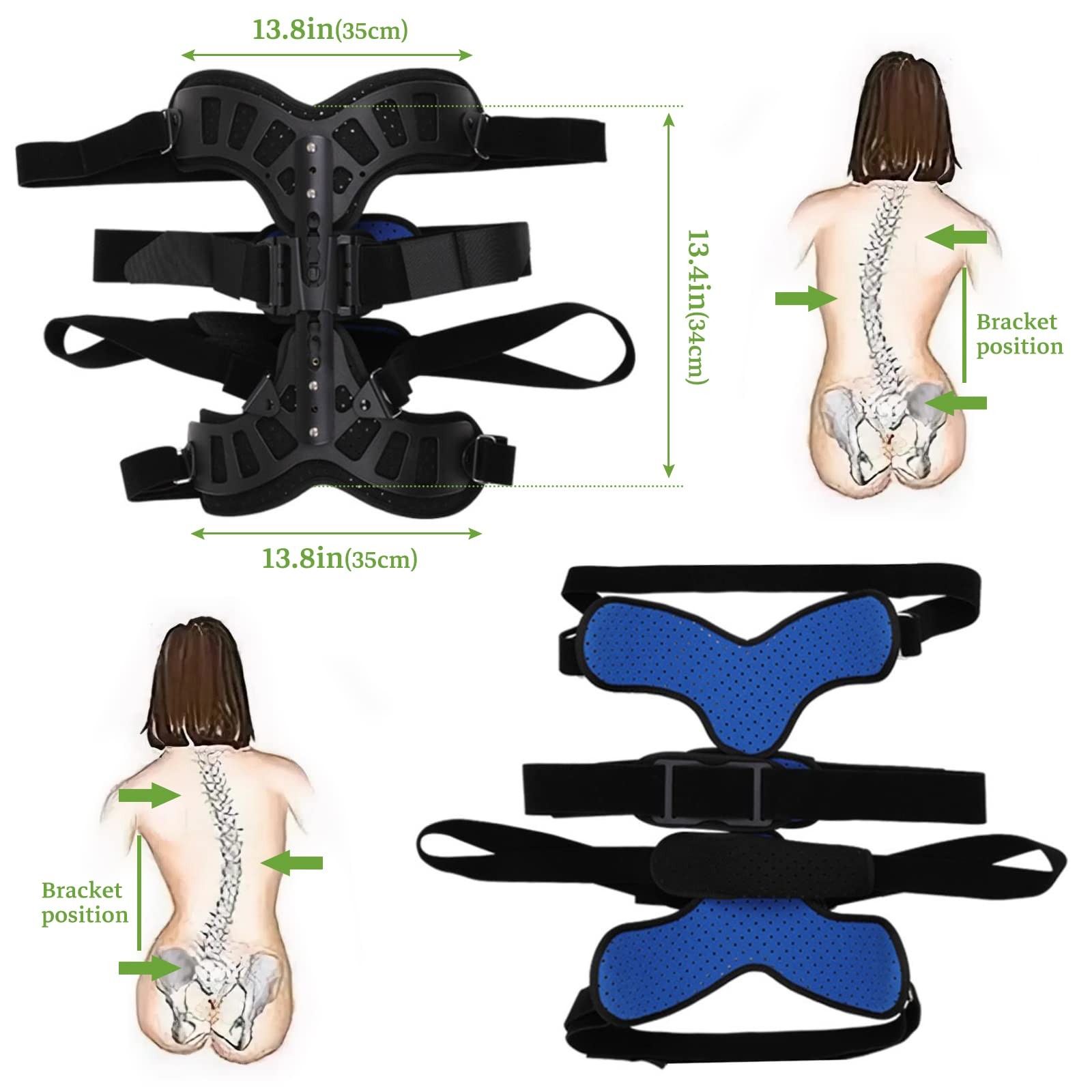ZHUNPOCT Adjustable Scoliosis Back Brace Cervical Support BO12