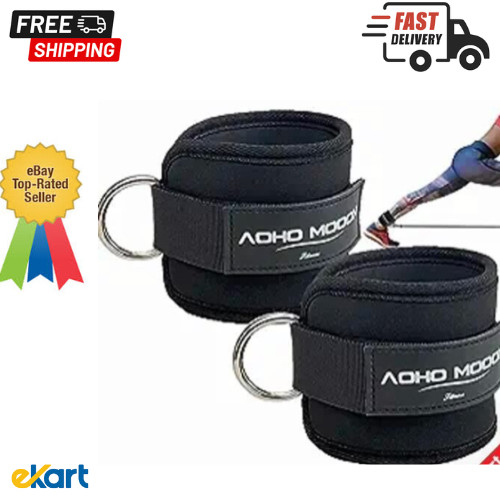 ANKLE D RING STRAPS Thigh Leg Pulley Lifting Padded Cable Attachment Gym Black