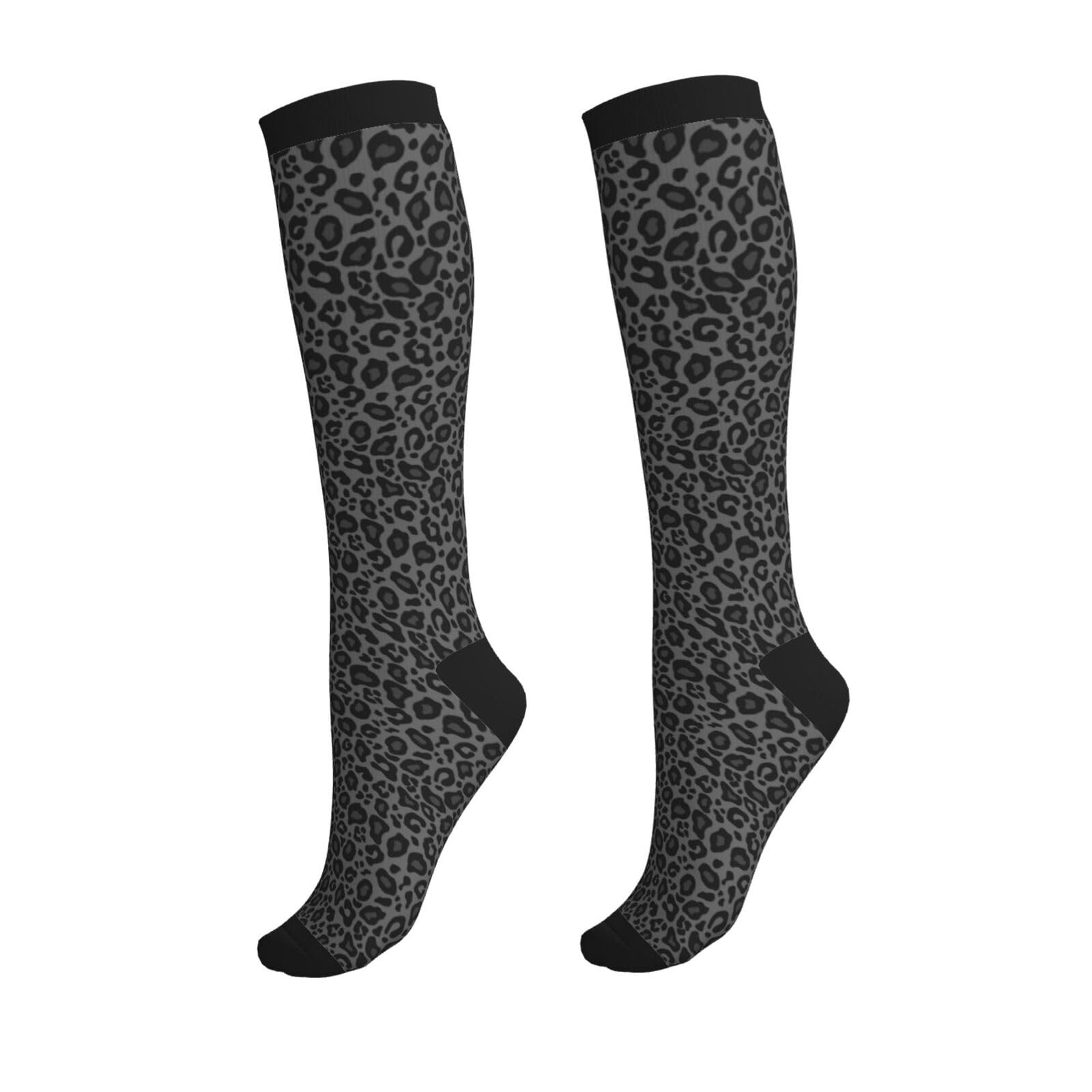 Grey Leopard Compression Socks For & Men 15-20 Mmhg, Best For Running, Nursin…