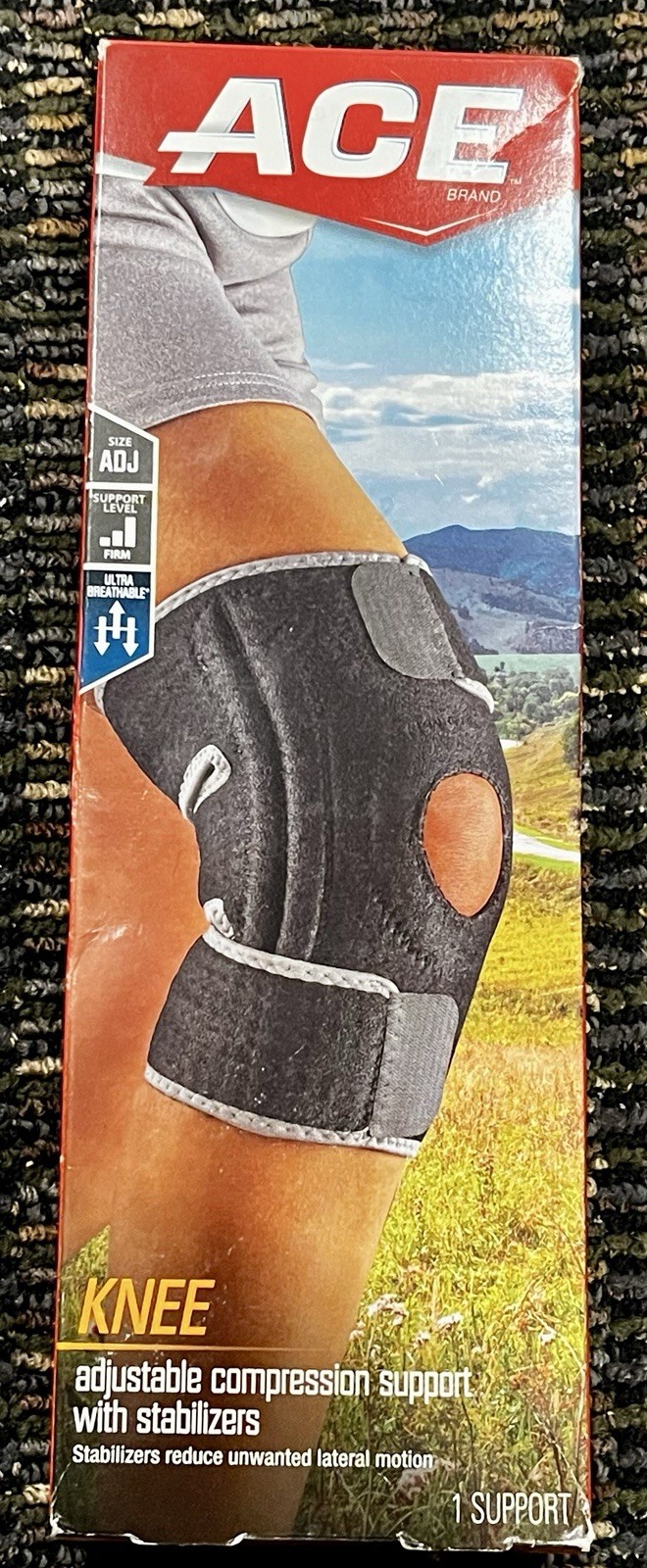 ACE Brand Adjustable Knee Brace with Side Stabilizers Adjustable, Black