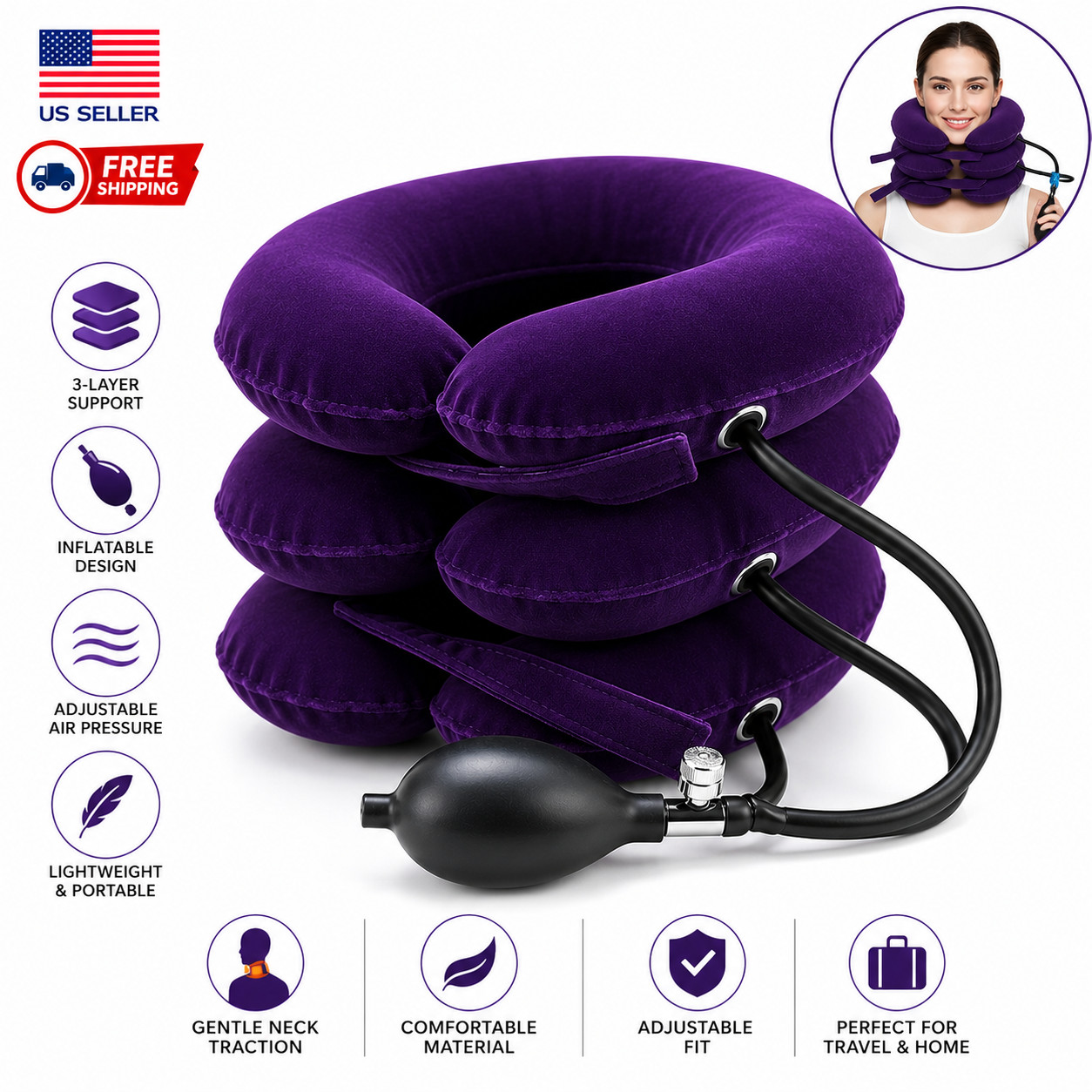 Cervical Traction Device Inflatable Neck Stretcher Pain Relief Collar Adjustable