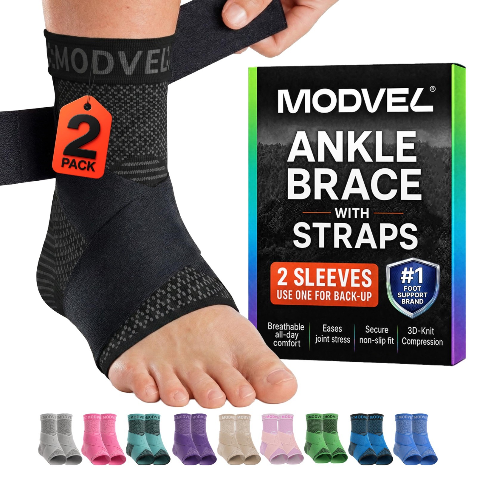 Adjustable Foot & Ankle Brace Socks – 2 Pack Compression Sleeves for Sprains, Pl