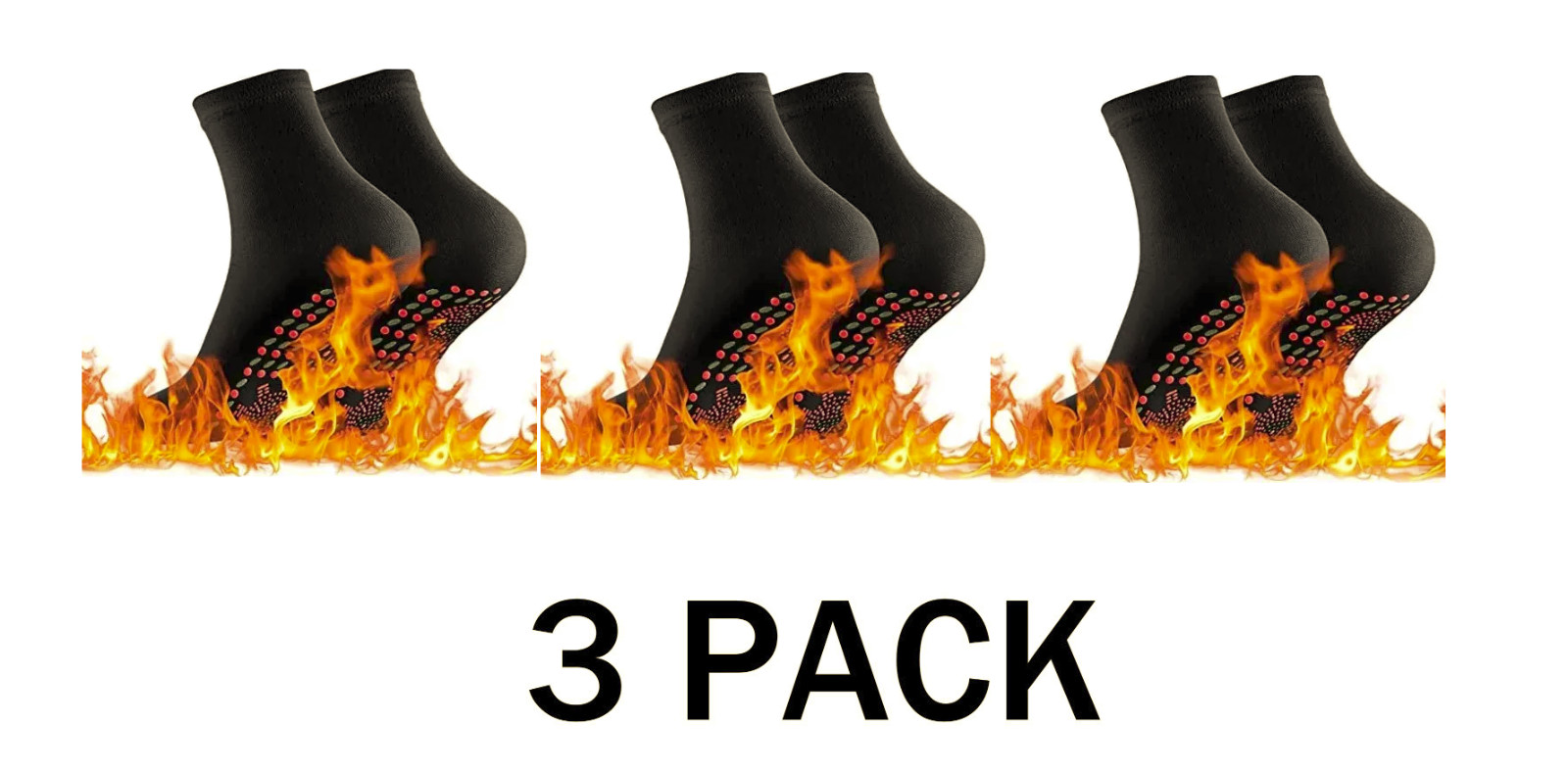 3 Pair Self Heating Tourmaline Socks Heated Socks for Women & Men Black Warm 3PK