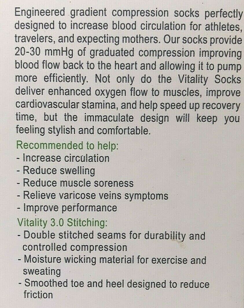 Tadge VITALITY COMPRESSION Socks Black Green S/M Men Women 1Pair NEW in Box